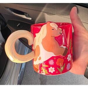 Starbucks Horse Floral Ceramic Mug Red Pink Handle – Limited Edition